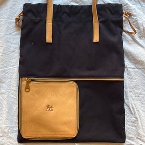 Il Bisonte canvas and Leather Convertible Drawstring Tote